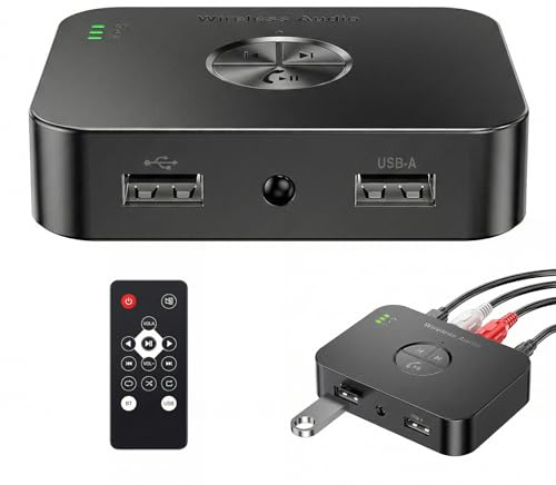 Bluetooth 6.0 adapter stereo, Bluetooth-mottagare, Aux 3,5 mm RCA eller Aux-uttag, med ljud, kabel och fjärrkontroll, trådlös ljudadapter för TV bilhögtalare stereosystem