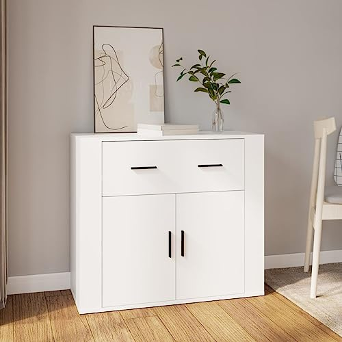faucqel Vit skänk, 80 x 33 x 70 cm, av trämaterial med förvaringsutrymme för vardagsrum, hall, matsal och sovrum, stabil design, praktiska lådor, skyddsdörrar, hållbart material