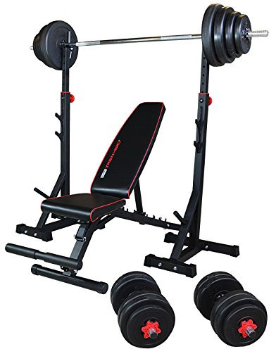 TrainHard® Premium Hantelbank verstellbar Drückerbank mit Hantelablage Hantelständer zzgl. Langhantel Kurzhantel Hantelset Gewichten 100kg