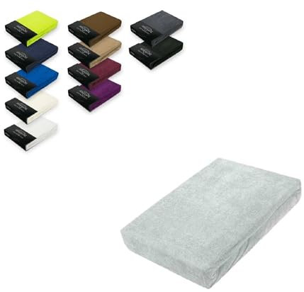 EXKLUSIV HEIMTEXTIL Frottee Spannbettlaken 180-200 x 200 cm 80% Baumwolle, 20% Polyester Öko - Tex Zertifiziert, Markenqualität, Matratzenhöhe bis 25 cm, Silber
