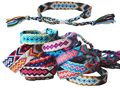Tangser Woven Friendship Bracelets Pack of 12, Handmade Adjustable Bracelets with Sliding Knot Closure for Kids, Girls, Teens & Women, Colorful Bulk Set
