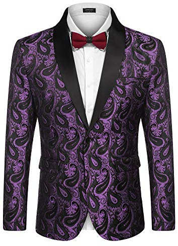 Coofandy Chaqueta de Esmoquin Floral para Hombre, con Solapa, para Cena, graduación, Boda, Púrpura, Medium
