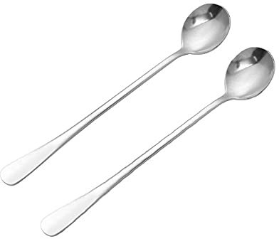 Long Handle Latte Spoons Coffee Dessert & Ice Cream Sundae Premium Quality Stainless Steel by Koksi Long Handled Coffee Spoons (Pack of 2)
