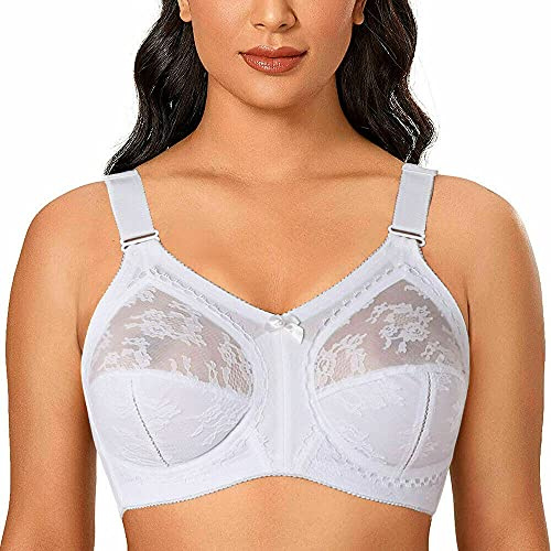 Ayigedu Ladies Plus Size Bra Minimiser Full Coverage Firm Hold Non Padded No Wired 46GG White