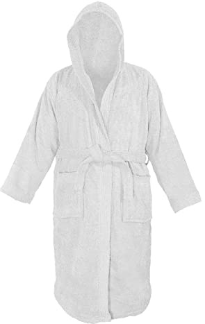 Sapphire Collection Peignoir unisexe 100 % coton égyptien avec capuche et col châle - Pour homme et femme - Taille L/XL, blanc, L/XL