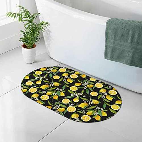 JCAKES Badematte mit gelber Zitrone, rutschfeste Bodenmatte, Kieselgur, Badematte, wasserabsorbierender Teppich, Kieselalgen-Schlamm-Matte für drinnen und draußen (oval, 80 x 50 cm)
