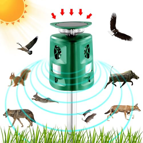 Katzenschreck Ultraschall für den Außenbereich, 360° Solar-Tiervertreiber mit Bewegungssensor und LED-Blinklicht+ Akustischer Alarm, Gegen Katzen, Hunde, Eichhörnchen und Stinktiere