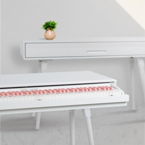 Classic Cantabile DP-730 WP Digitalpiano - Tisch mit eingebautem Piano - Mit pinken Tasten - 88 Tasten Klavier mit Hammermechanik - Inklusive Notenhalter und Pedaleinheit - Weiß matt
