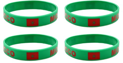 LLBFHH 4 Pcs Morocco Moroccan Country Flag Rubber Bracelets, National Flag Silicone Bracelet, Rubber Wristbands Patriotic Decorations Gift