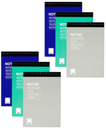 Acan Tradineur - Pack de 6 blocs de notas, 80 hojas lisas en blanco, incluyen matriz de corte y tapas de cartón, anotaciones (Tamaño A5-145 x 210 mm - Color cubierta aleatorio)