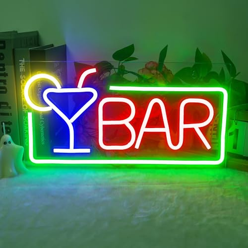 JEMESI Targa da bar al neon, alimentata tramite USB, segnale luminoso al neon bar con catena da appendere, cartelli LED per casa, pub, feste, club, decorazione da parete