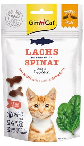GimCat Crunchy Snacks salmone e spinaci – Delizioso gatto croccante e ricco di proteine – 1 bustina (1 x 50 g)