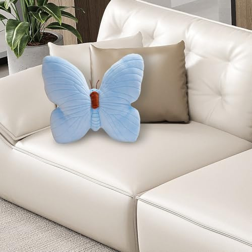 Cuscino creativo a forma di farfalla, cuscino imbottito in peluche, 40 x 40 cm, morbido cuscino imbottito a forma di farfalla, cuscino decorativo in peluche per soggiorno (blu)