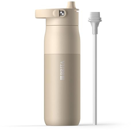 BRITA LARQ Essential Trinkflasche mit Strohhalm (680ml) beige - Edelstahl Wasser-Flasche, doppelwandige Isolierung (24h kalt), mit abnehmbarem Soft-Touch Henkel, spülmaschinengeeignet