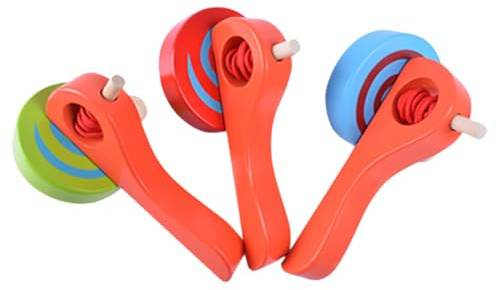WEKAMOS 3pezzi Giroscopio in Legno con Manico e Corda, Giocattolo per Bambini e Bambine, Leggero e Educativo per Sviluppo Coordinazione e Divertimento Pre-scolare Colore Casuale