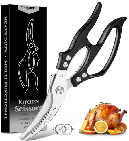 Freelander Tijeras de Cocina Profesionales para Pollo y Carne, Tijeras Corta Huesos con Mango Ergonómico Antideslizante, Negro