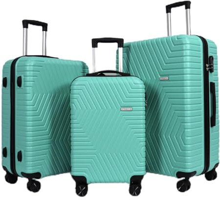STRAVIA – Del – Set de 3 Valises (55/65 / 75 cm) – ABS Légères et Résistantes – Serrure à Code Sécurisée – 4 Roues Double Ultra Fluides – Turquoise – 55x36x24 / 65x44x26 / 76x50x28 cm