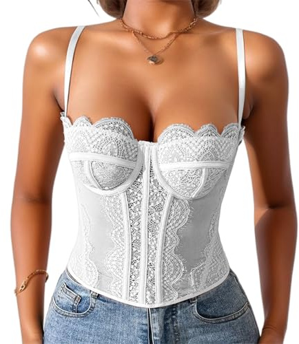 Genérico Corset Mujer Bustier Mujer Corsé Todas las estaciones Lencería Sexy De Encaje – Top Tipo Bralette Con Tiras Cruzadas, Cómodo Para Uso Diario En Todas Las Estaciones