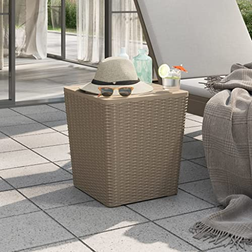 Owoxanthellate Tavolo da giardino pieghevole da balcone, marrone chiaro, 38,5 x 38,5 x 42 cm, polipropilene con effetto rattan e spazio di archiviazione 43 l, design salvaspazio per esterni, per
