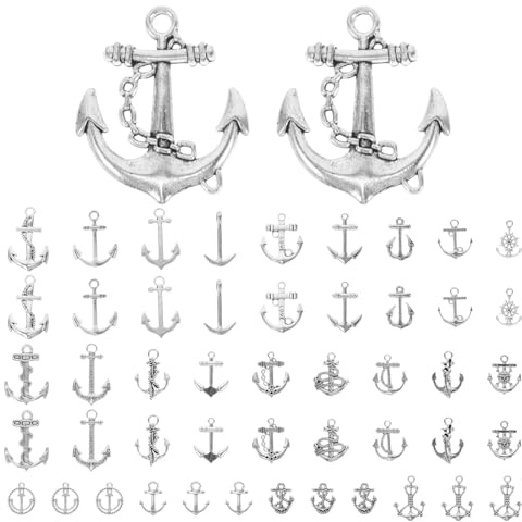 Mobestech Set da 50 Ciondoli Portachiavi Ancora in Lega di Zinco Vintage, Mini Ciondoli per Gioielli Fai da Te, Accessori Nautici Decorativi per Creazioni Artigianali