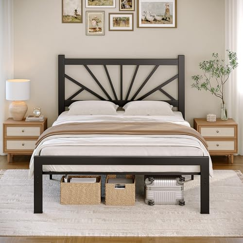 Klyvvo Metallbett 90x200 cm, mit Lattenrost, Metallgitter, Bettrahmen, Aufbewahrungsregalen, Gästebett, 400 kg Belastbarkeit, 96 cm Kopfteil,Unterbettaufbewahrung,Jugendbett,Einzelbett,Schwarz