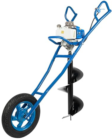 Trivella a benzina a 2 tempi, 63 cc, trapano a benzina con 300 mm, trapano e ruote, per giardini, industria edile, 2,2 kw, blu