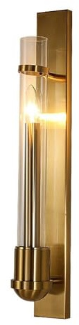 Aplique de Pared Moderno Dorado de 60 cm de Largo Tubo de Cristal Vertical Base E14 luminaria Minimalista para Dormitorio Sala de Estar Pasillo y baño