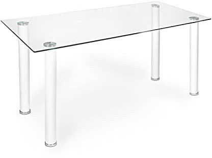 HomeSouth duehome Mesa de Comedor Blanca, Mesa de Cristal para Cocina, Medidas Mesa Moderna salón: 140 cm Largo x 80 cm Ancho x 75 cm Alto