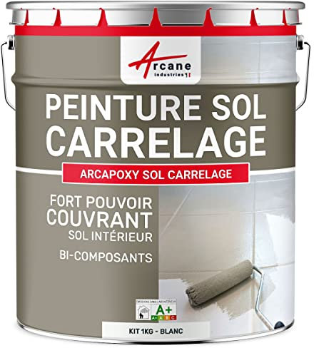 ARCANE INDUSTRIES Peinture carrelage, Sol, résine, pour recouvrir, faïence et Carreaux : Arcapoxy Sol carrelage - 1 kg (jusqu'à 5 m² en 2 Couches) Blanc - RAL 9003