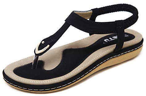 Womens Orthopaedic T-Bar Toe Post Sandals Elastic Ankle Strap Summer Shoes