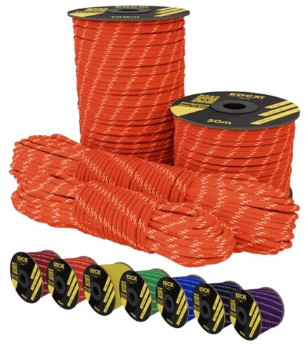 EDCX Paracord 550 fallskärmslina typ III Mil-Spec 7 strängar överlevnad (reflekterande sofit orange, 30 m)