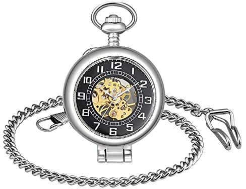 SUPBRO Damen Herren Taschenuhr Analog Mechanische Kettenuhr Uhr Pocket Watch mit Halskette Pullover Kette Stahl
