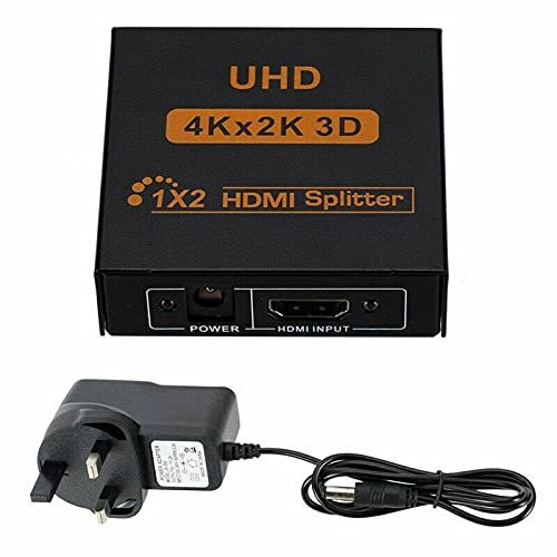 Multibao 2 Way HDMI Splitter, Aluminum Powered HDMI Switch Ver 1.4 HDCP Bypass, Supports 4K@30Hz 1080P 3D for PS3 PS4 Xbox HDTV with UK Power Plug