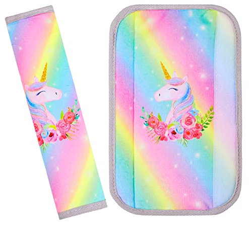 Beinou 2 Stück Gurtpolster Kinder Auto Sicherheitsgurt Einhorn Autogurt Polster Komfort Gurtschoner Schulterpolster Kissen