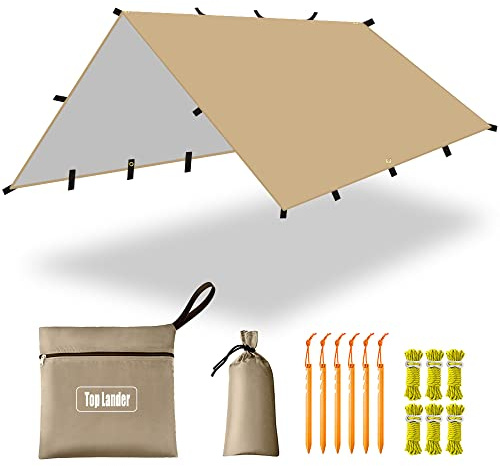 Impermeable Toldo de Refugio Portabilidad Ligera Tienda de Campaña Hamaca para Picnic Pesca, Camping, Senderismo (4x4m, Beige)