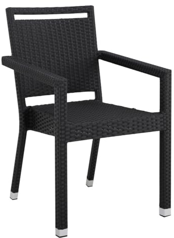 METRO Professional Gartenstuhl mit Armlehne und Handgriff Barbados, Aluminium/PE Rattan, 56 x 61 x 86 cm, Stapelbar, Wetterfest, 150 kg Tragkraft, Schwarz