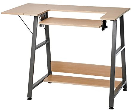 Sewing Online Kleiner Nähtisch, Holz/dunkelgraue Beine – Nähmaschinentisch mit Verstellbarer Plattform, ausziehbarer Tischplatte und Ablagefläche. Verwendung als Quilt-/Basteltisch oder Computertisch