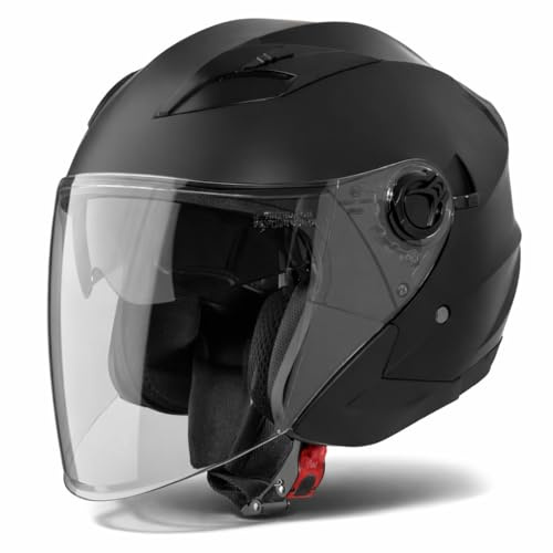 VINZ Calobra Jet-hjälm med dubbla visir | Sparkhjälm / motorcykel dam och herr | ECE 22.06 certifierad | i storlekar från XS-XXL - matt svart