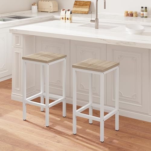 EUGAD Barhocker, 2er Barstühle, Küchenhocker, Tresenhocker, industrieller Hocker, mit Fußstütze, für Bar Esszimmer Küche Salon, aus Holzwerkstoff Metall, helle Eiche, 1059BY-2