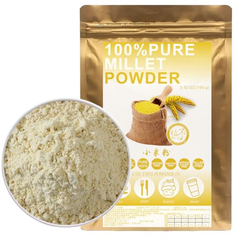 100% Natural Pure Millet Powder 100g/3.52oz 小米粉 farina di miglio per cucinare ricette di cottura e bevande,| Senza conservanti, senza zucchero aggiunto