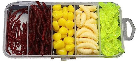 161Pcs Plastik Angelköder Maden Form Angeln Köder Künstliche lebensechte Made weicher Köder Shad Regenwurm Mais Angelköder für Süßwasser Salzwasser