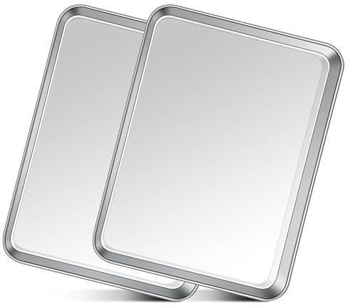 Baking Tray Set of 2, Homikit Stainless Steel Sheet Pans for Cookie Flapjack Pizza, 31.4x24.6x2.5cm Great for Baking Roasting Serving, Healthy & Sturdy, Easy Clean & Dishwasher Safe