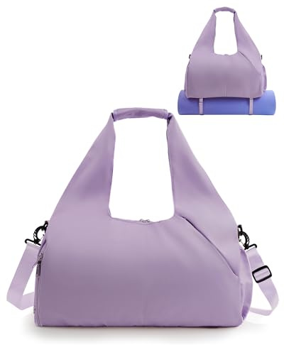 RHDZO Gym Bag for Women with Shoe Compartment Yoga Mat Bag with Wet Pocket and Water Bottle Holder Weekender Bag with Shoulder Strap, Purple