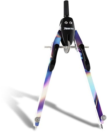 Aristo AR552814-24 BTS Schnellverstellzirkel mit unverstellbaren Zirkelschenkeln (Kreise bis 340mm Durchmesser, Zinkdruckguss, 2 Ersatzminen und Ersatznadel) bright iris