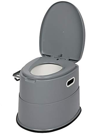 Removable Portable Toilet for Camping with Inner Bucket Indoor Outdoor Portable Toilet with Toilet Paper Holder and Storage Shelf for Camping, Hiking, RV, Bedroom and Living Room (Dark Grey)