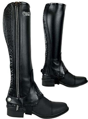 AK AKRS-1976 Unisex Reitsport-Halbchaps mit konturierter Passform, schwarz/silber, XS