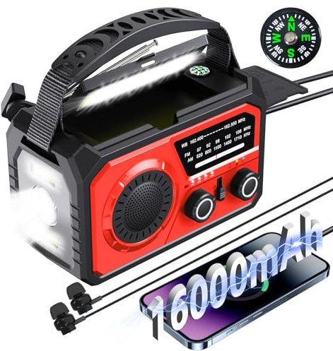 16000mAh Emergency Weather Radio, NOAA/AM/FM Solar Hand Crank Radio