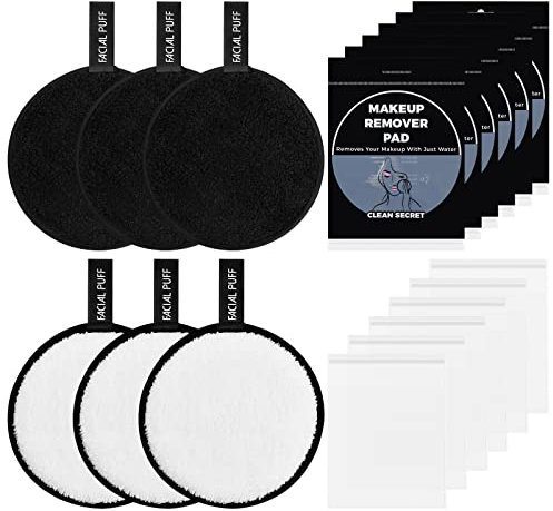 Dokeno 6 Stück Abschminkpads Waschbar, Abschminktucher Mikrofaser, Reinigungspads Gesicht, Wattepads Wiederverwendbare, Schwarz und Weiß, Makeup Entferner Pads für Gesichtsreinigung