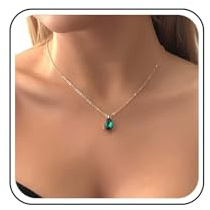 Inateannal Vintage Emerald Crystal Teardrop Choker Necklace with Gold CZ Waterdrop Pendant