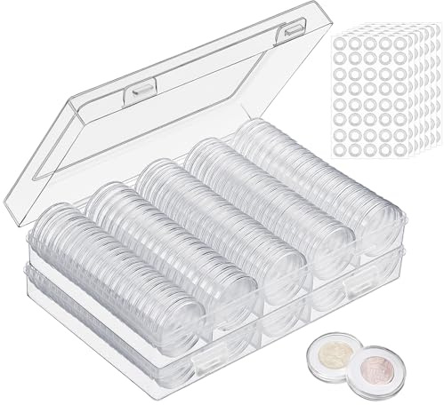 Qualsen 30 mm myntkapslar med 5 storlekar skumpackningar, myntlåda i plast, mynthållare för samlare, myntfodral för skydd och myntsamlingsalbum, för att organisera mynt i myntalbum, genomskinlig, 240